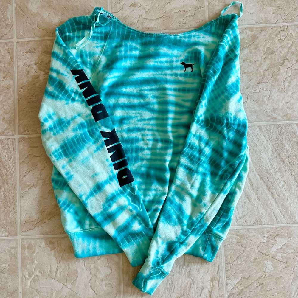 Victoria’s secret PINK XS tie-dye off the shoulder crew neck.